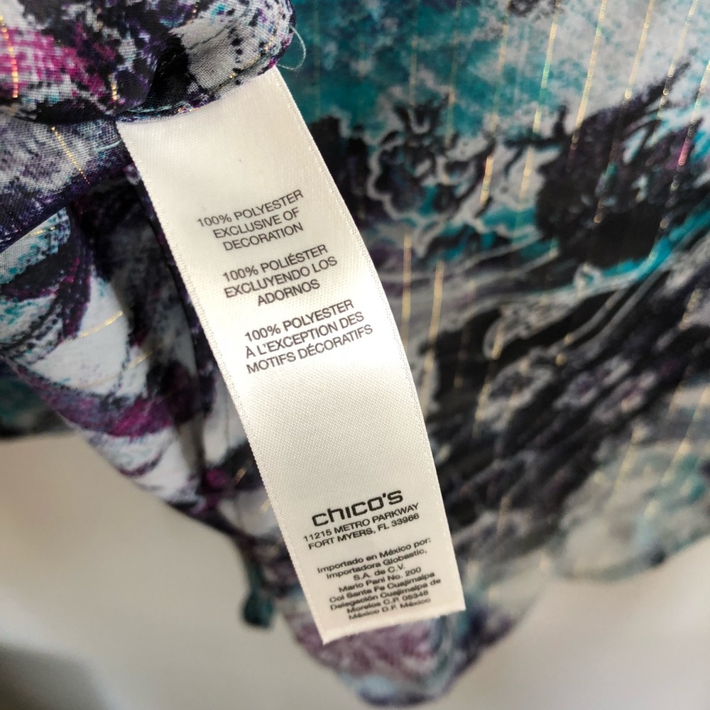 Chicos Long Sleeve Top Button Down Sheer Paisley - Picture 7 of 8